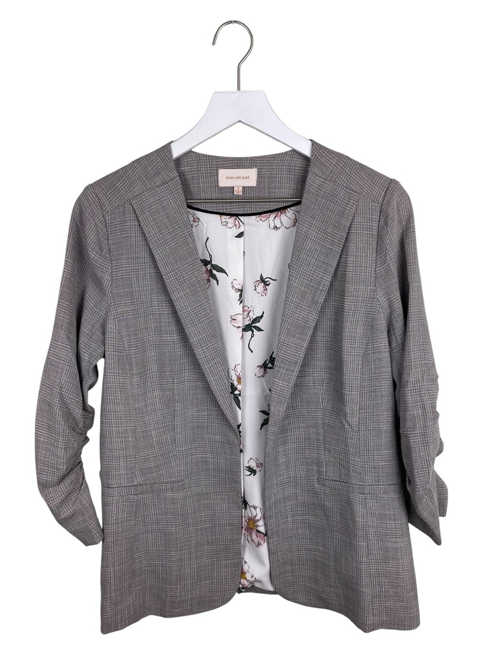 Skies Are Blue Raja Printed Collarless Blazer Size Small Gray Plaid Business